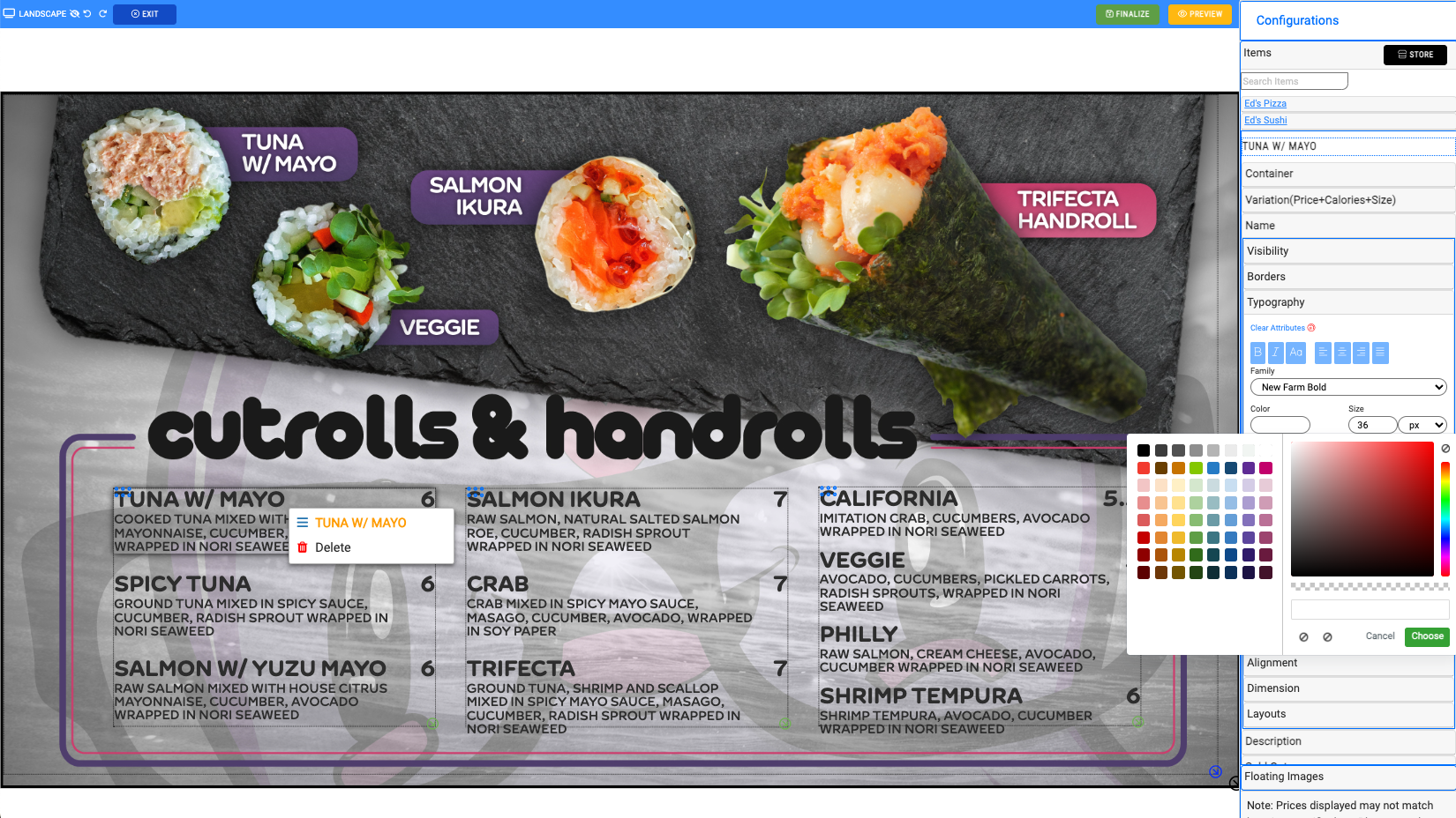 vMenu screenshot: vMenu configuration