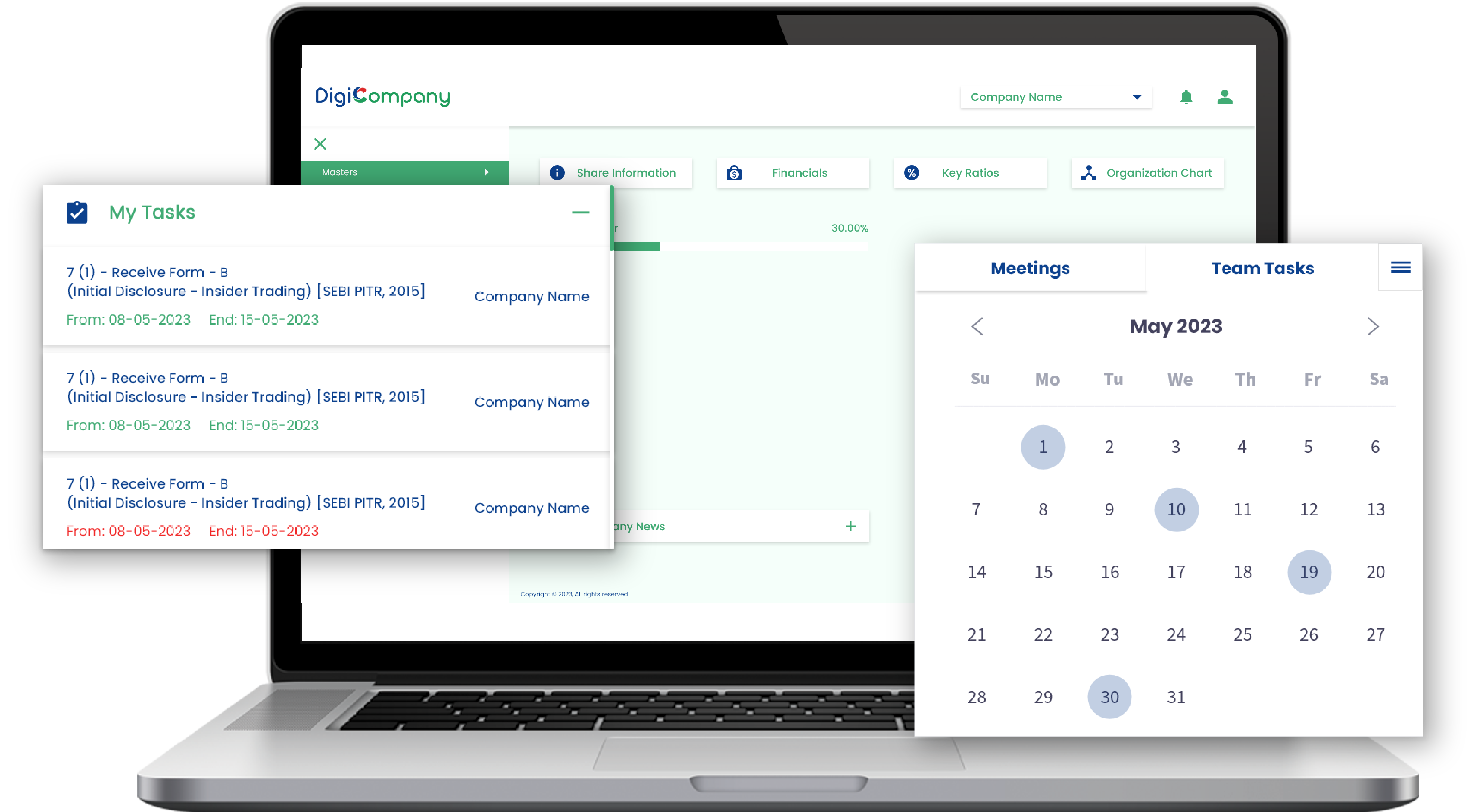 DigiCompany screenshot: DigiCompany tasks and meetings