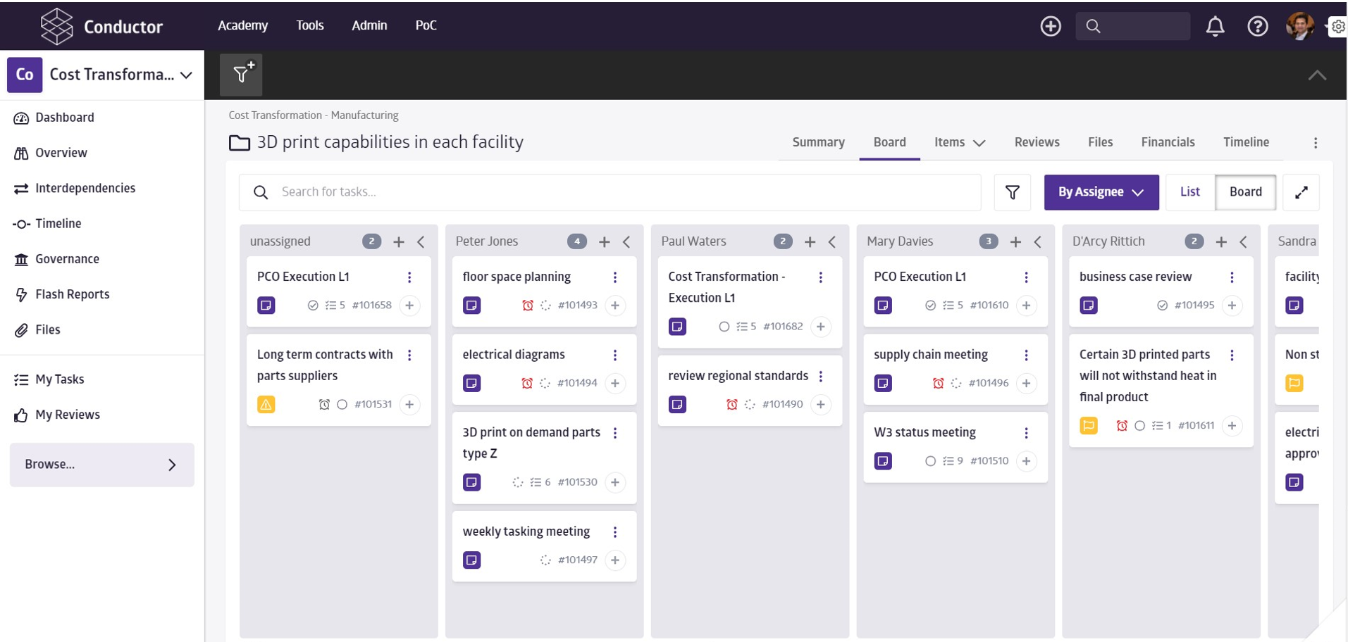 Kanban-style reports in Conductor enterprise orchestration platform from Sensei Labs