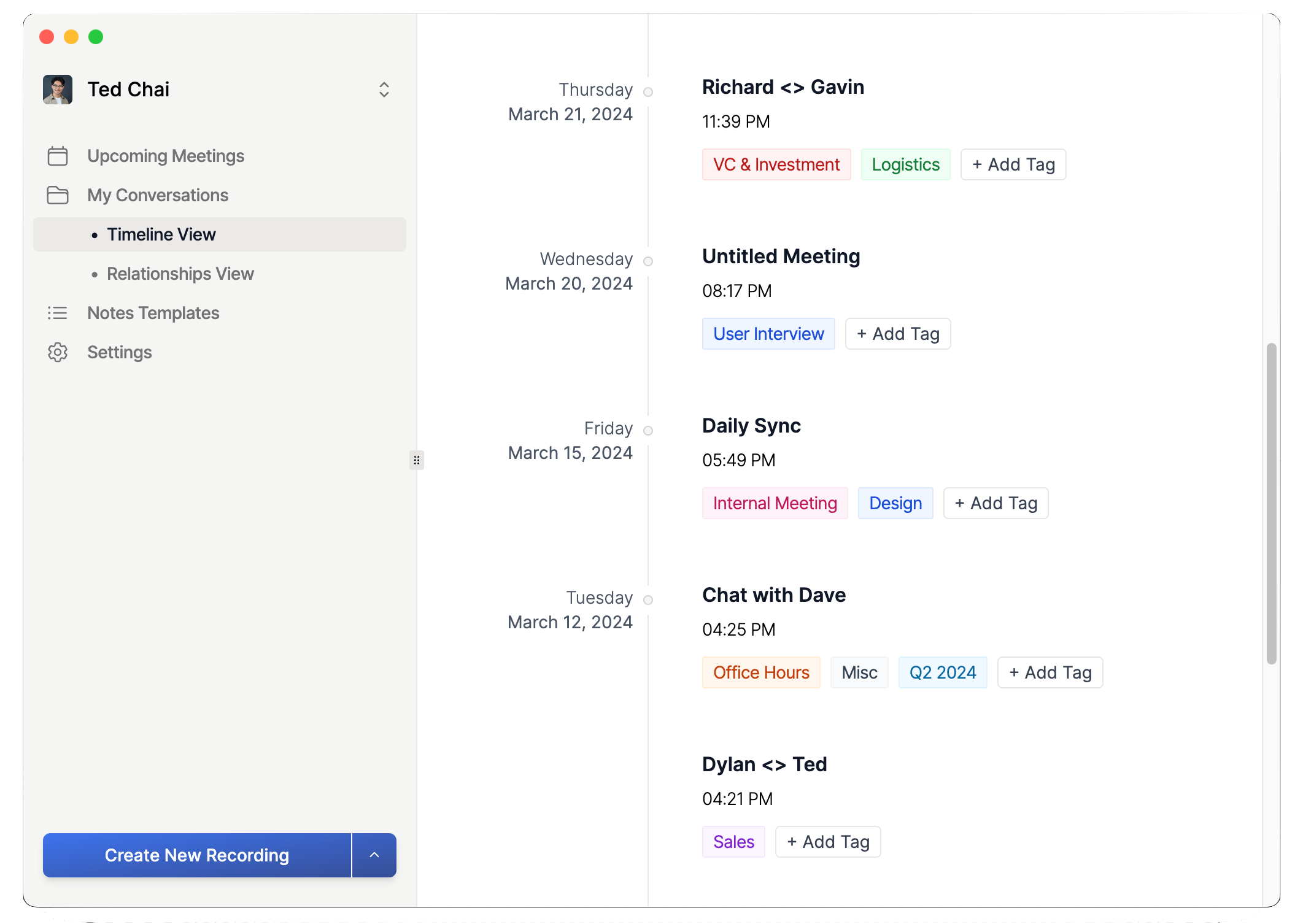 Sonnet AI screenshot: Recordings