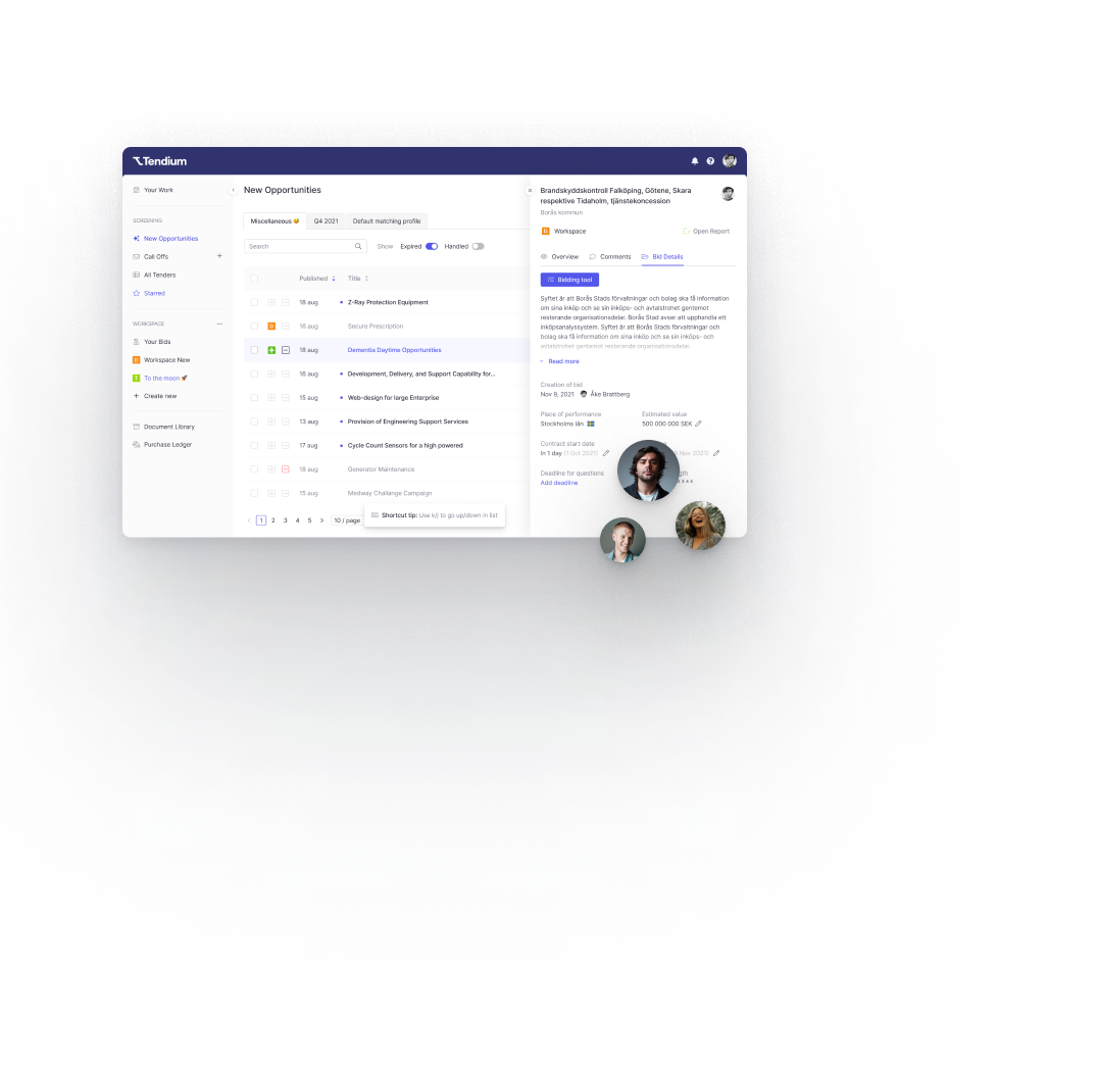 Tendium screenshot: Tendium tender document summarization
