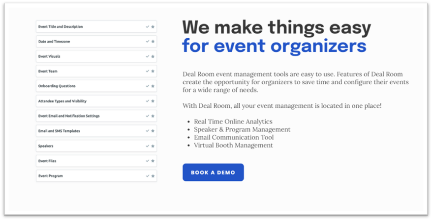 Deal Room Events: Virtual and Hybrid Event Management Platform