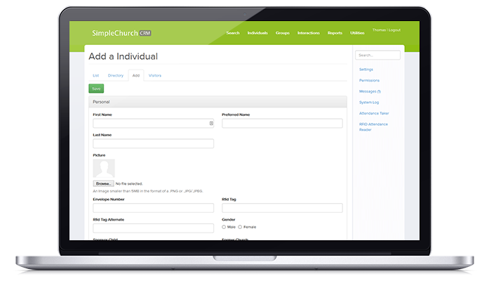 SimpleChurch CRM Software - Users can add preferred names and photographs to members' profiles in SimpleChurch CRM