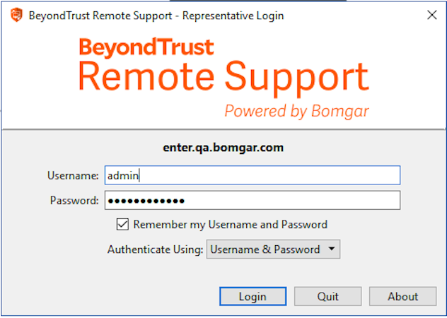 BeyondTrust Remote Support screenshot: Remote Support login dashboard