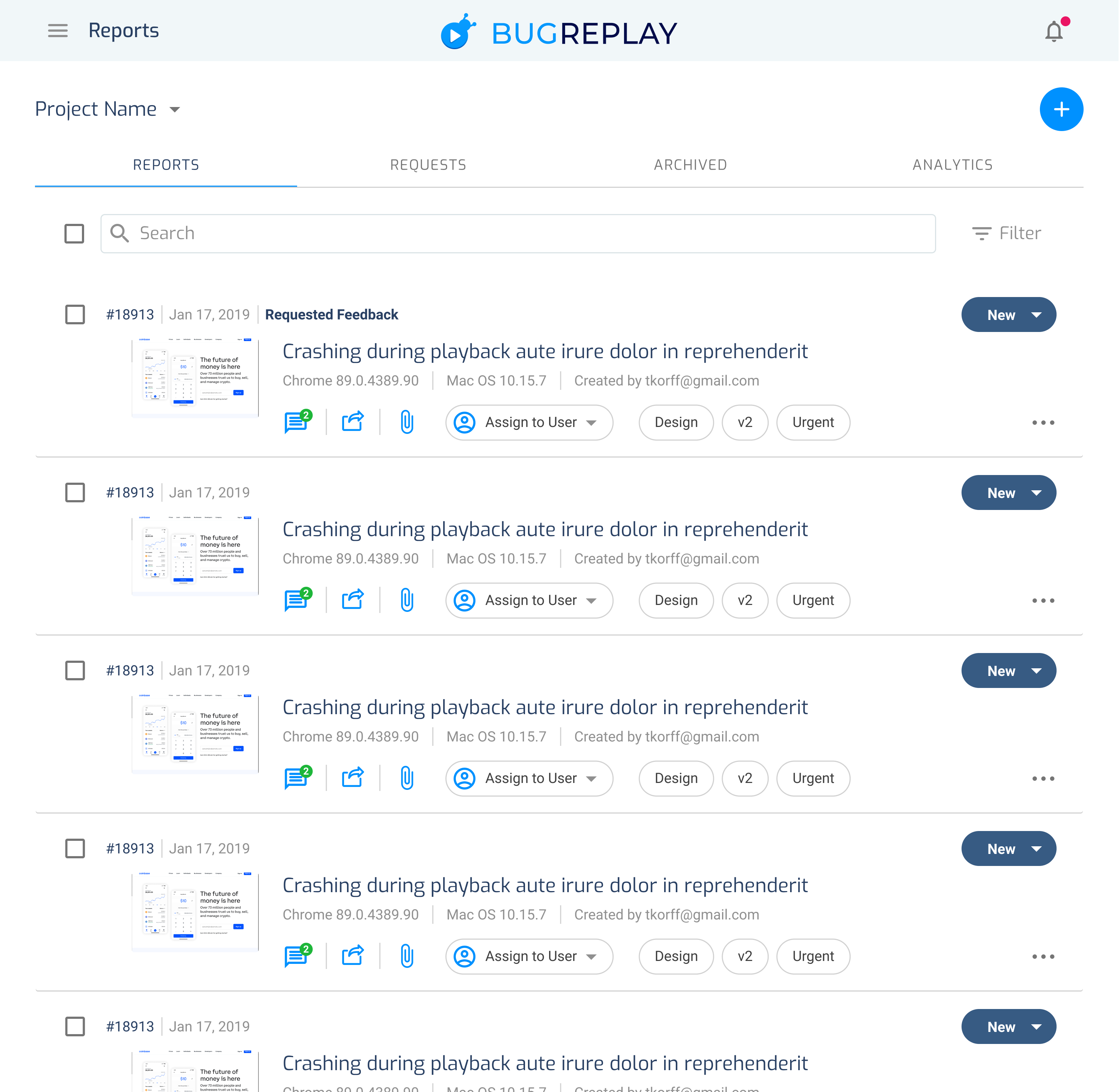 Miruni screenshot: Reports Dashboard