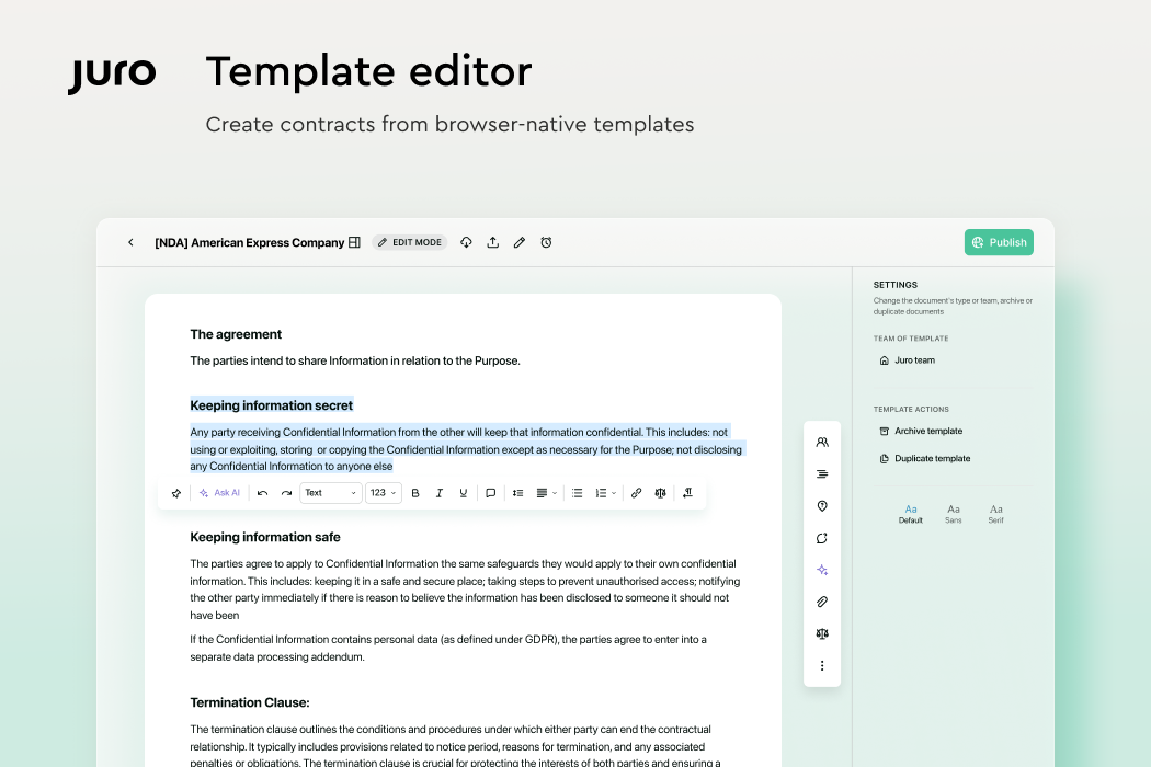 Create contracts from browser-native templates.