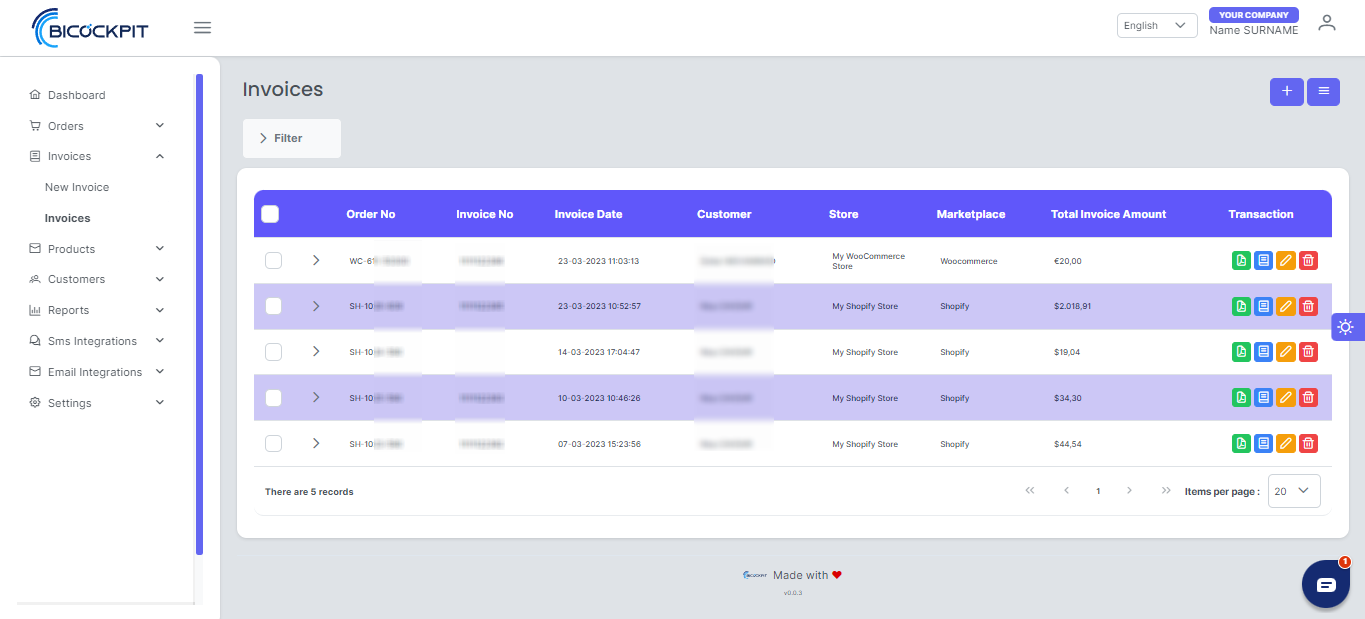 BiCockpit Software - BiCockpit Demo Account Invoices