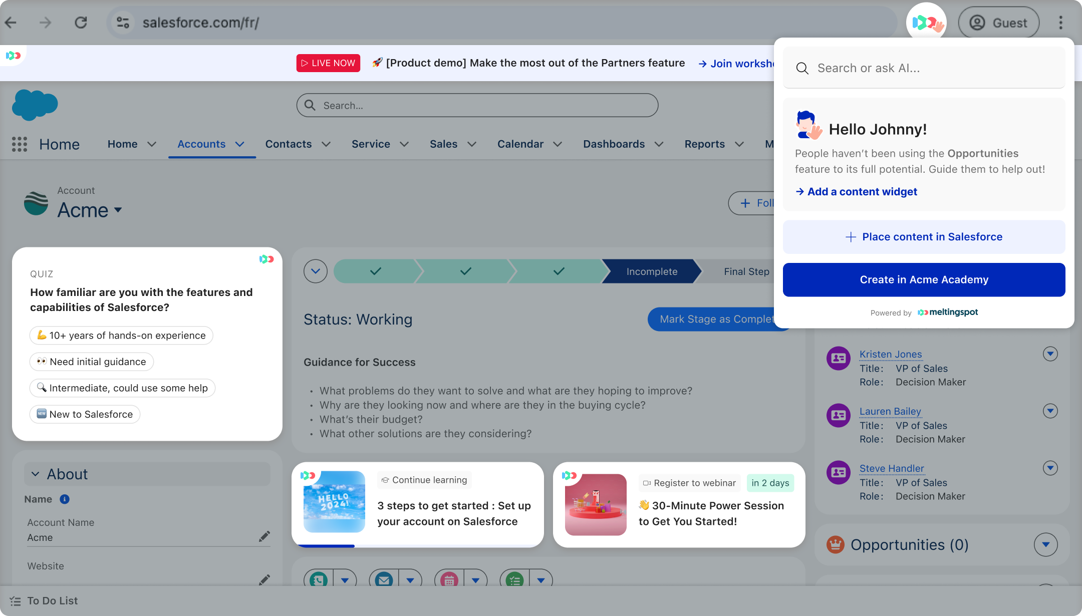 MeltingSpot screenshot: Embed widgets directly into your software, no extra tools required.