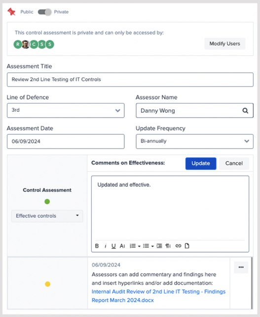 GOAT Risk Software - Control Assurance - Using GOAT’s Assurance Framework, you can conduct assessments on the effectiveness of your controls, whether self assessment, or independent audits and reviews.