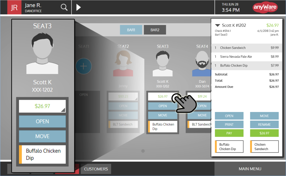 Manage the bar using a visual representation of customers