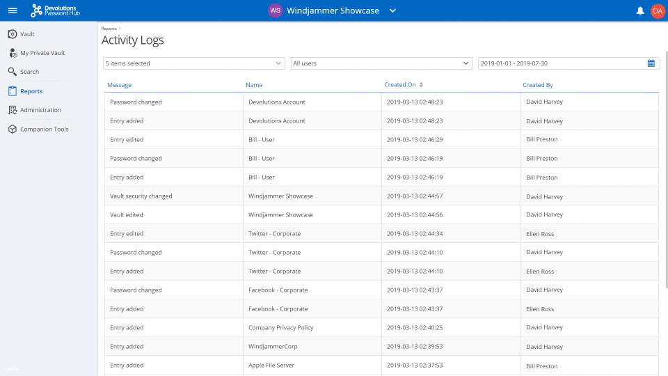 Devolutions Password Hub activity log