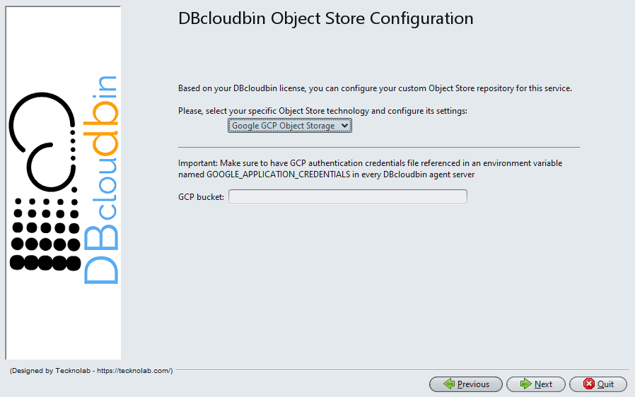 DBcloudbin object storage configuration