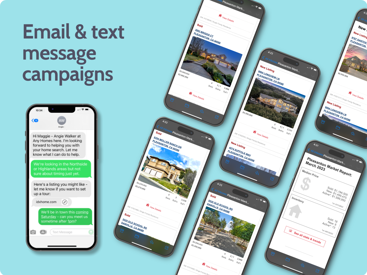 Automated text message & email campaigns send immediate follow-up and ongoing lead nurture campaigns with personalized listing recommendations to all new leads from your website and from over 30 3rd party lead generation services. 