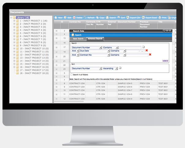 INACT screenshot: Locate documents using advanced search