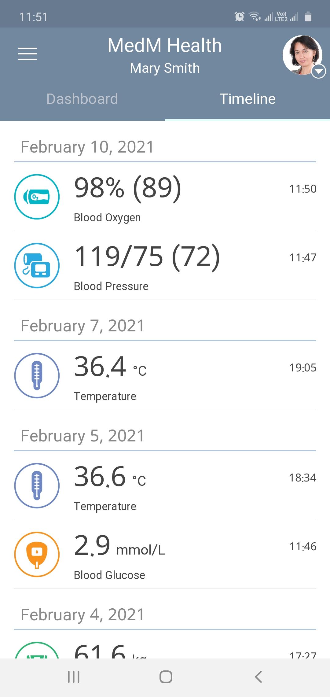 MedM Platform screenshot: MedM Health diary mobile app