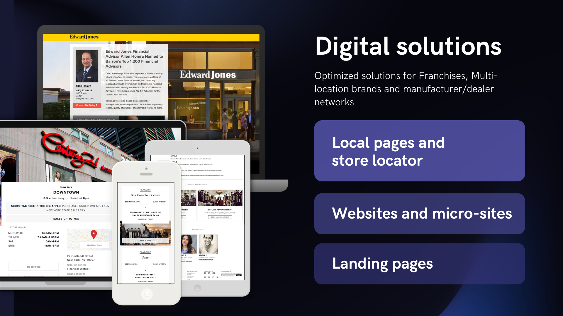 Local pages, store locator, websites and landing pages