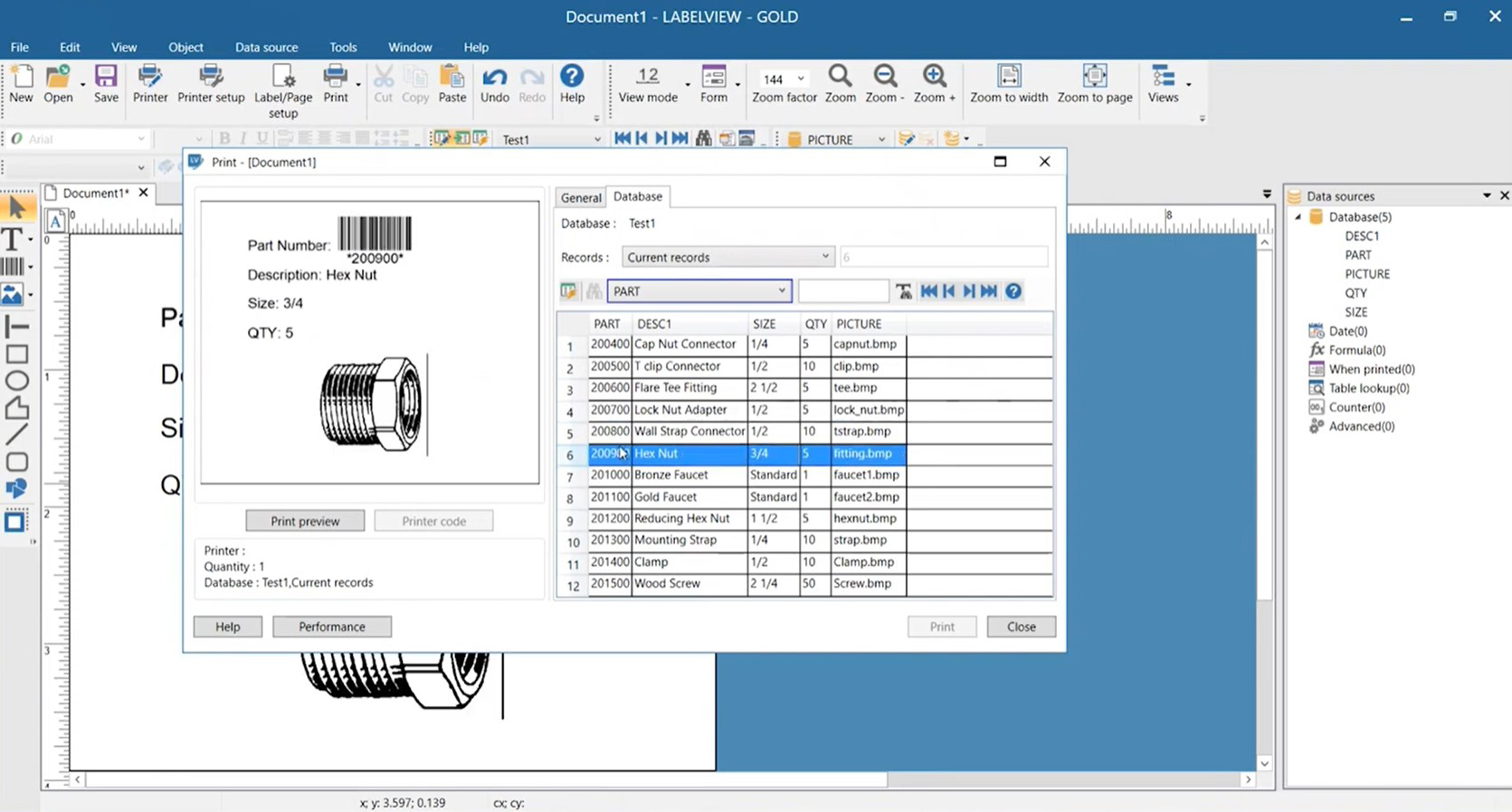 LABELVIEW how to print from a database
