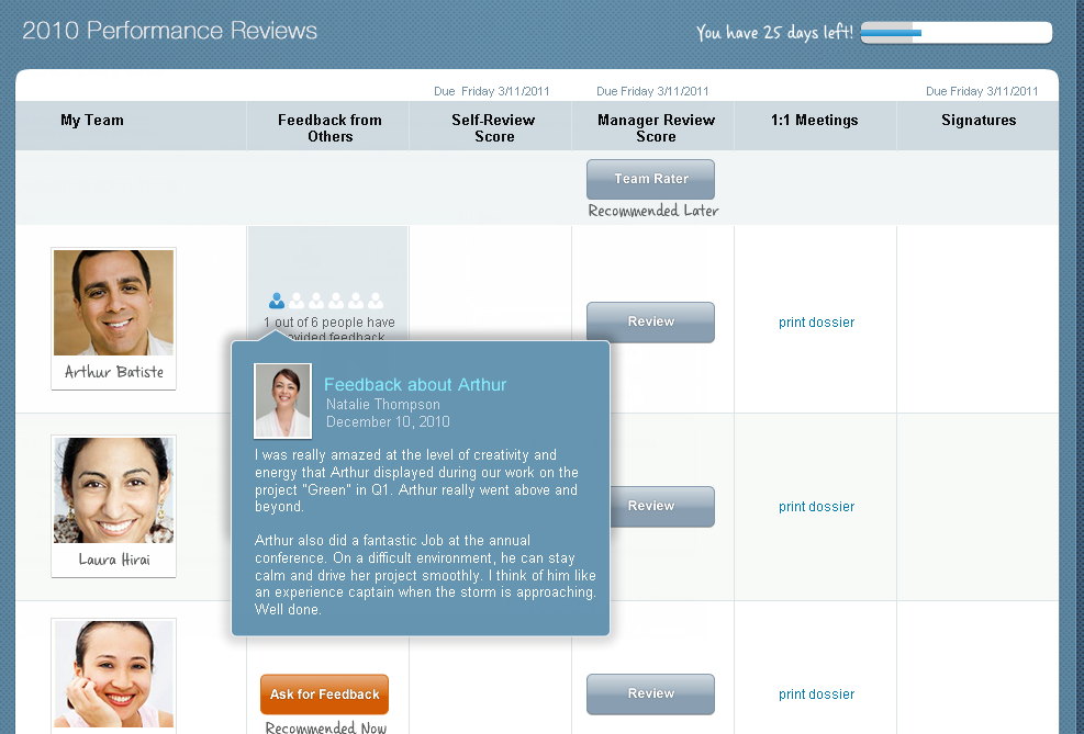 SAP Fieldglass team view with feedback