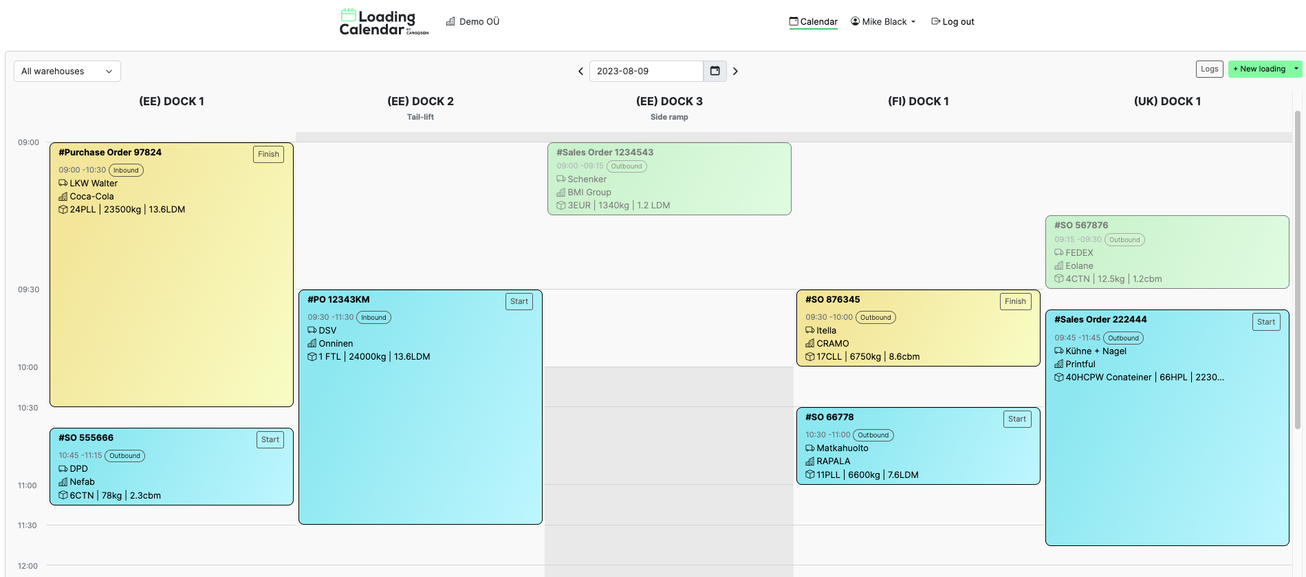 Loading Calendar screenshot: Dock Scheduling Dashboard