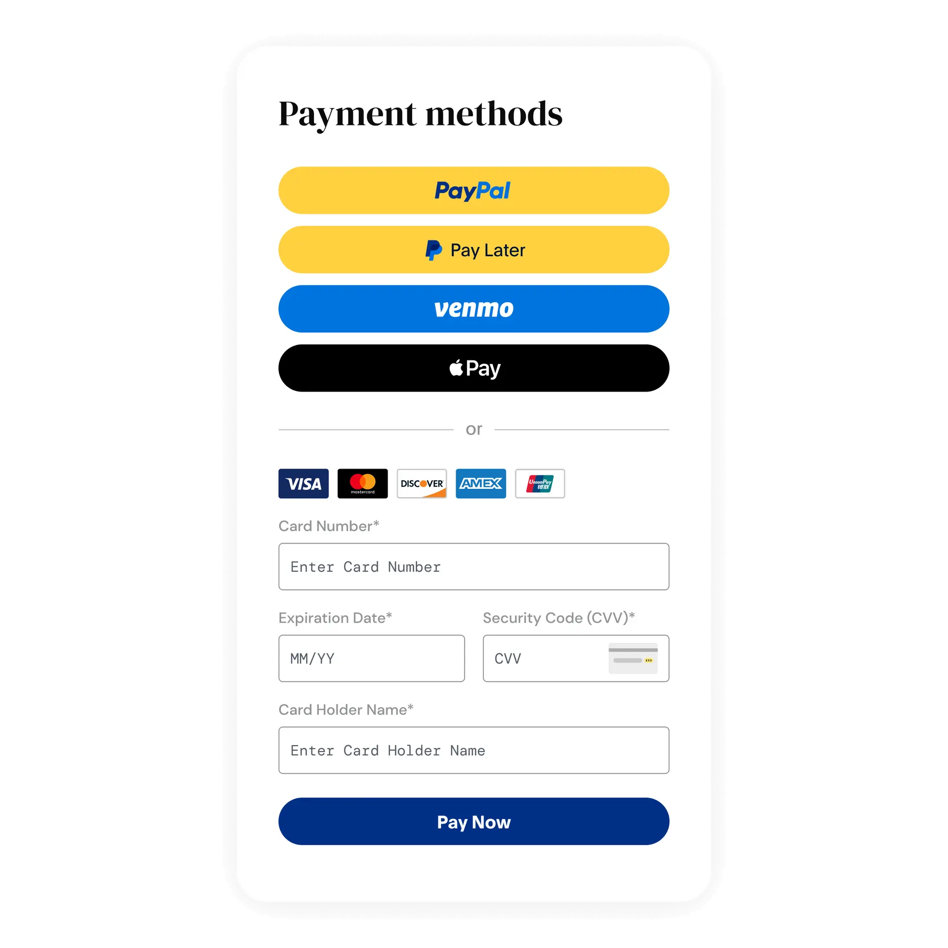 PayPal Checkout payment methods