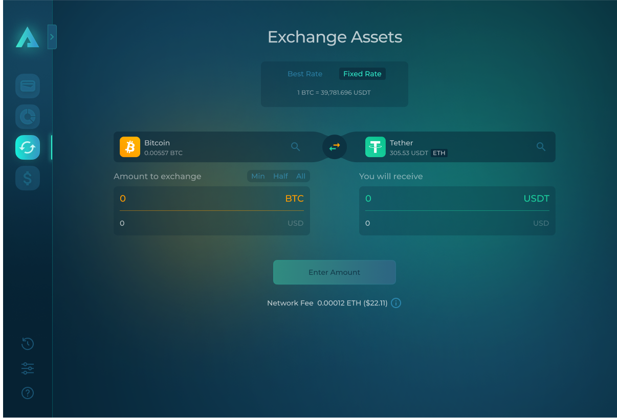 Instantly exchange more than 90 crypto assets