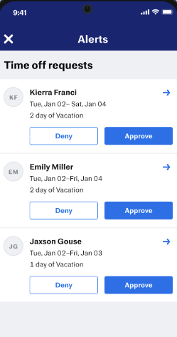 Justworks Payroll screenshot: Justworks Payroll approving PTO