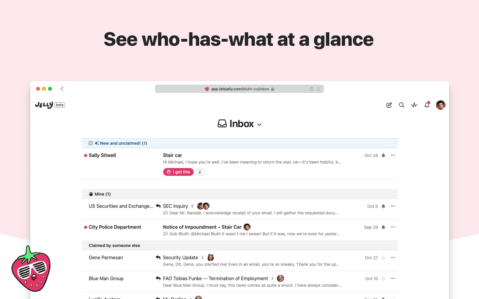 Jelly screenshot: Jelly team inbox