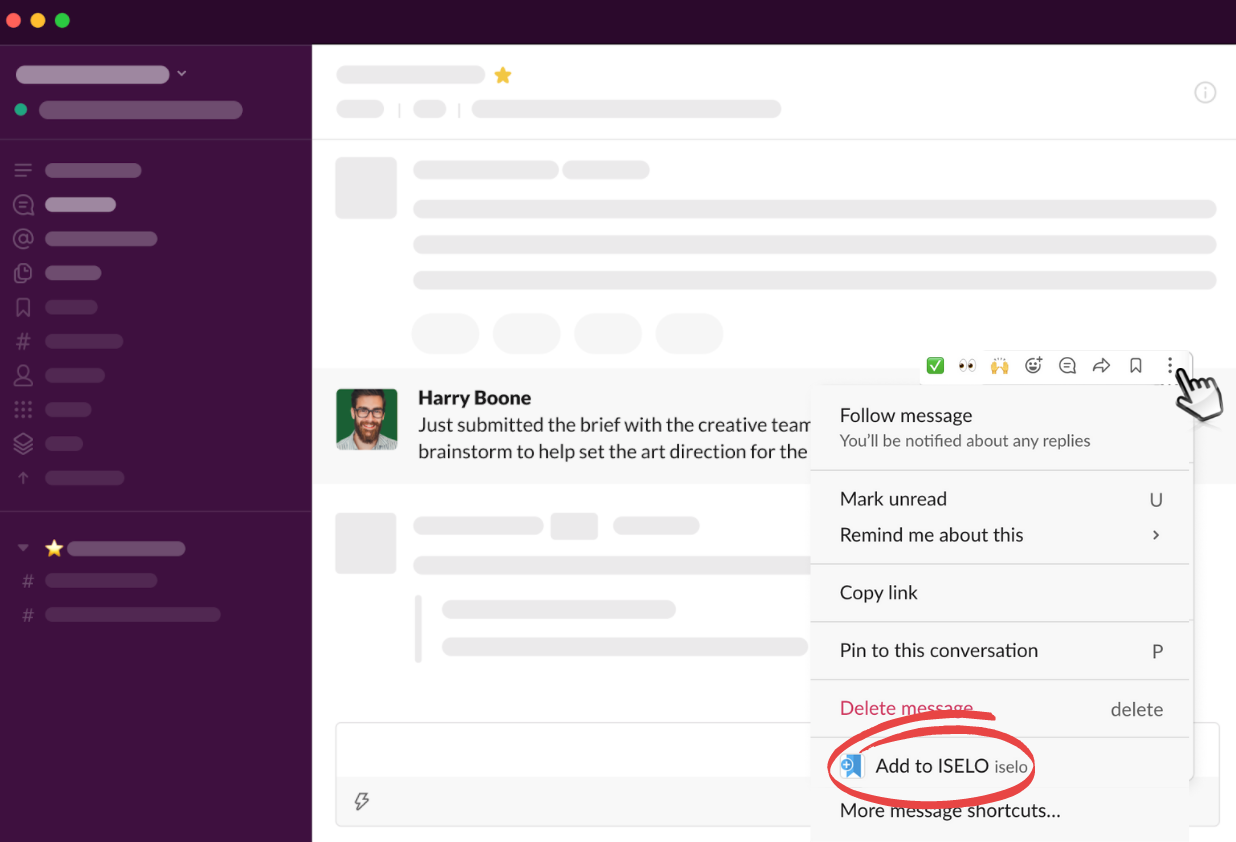 Add Content to ISELO directly from Slack using /iselo command or Slack Message Extension