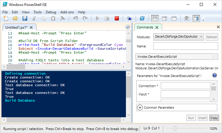 dbForge DevOps Automation for SQL Server Windows PowerShell screenshot