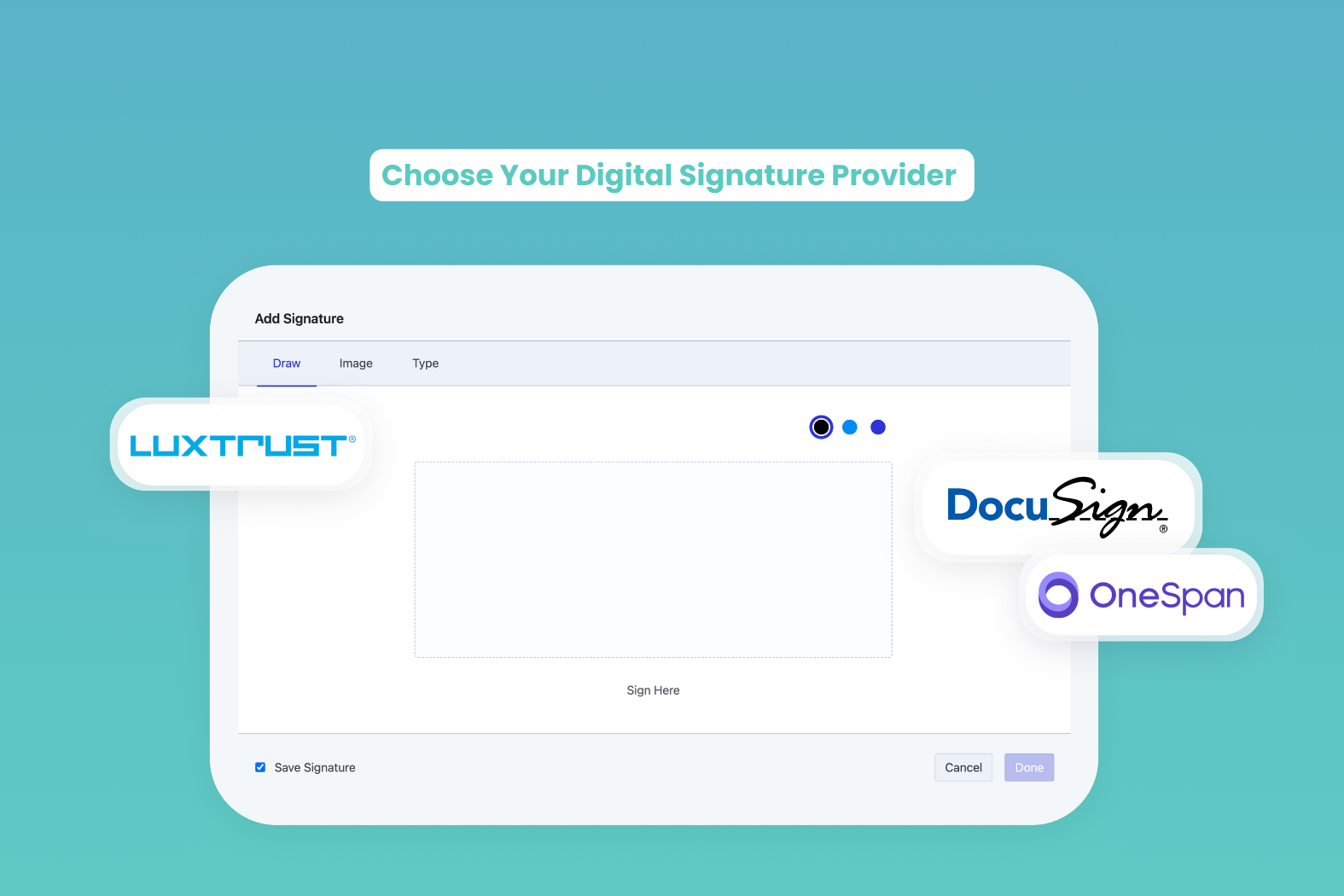 Mobilu Digital Signature hoosing signature provider