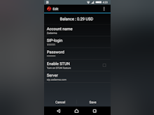 Zadarma Software - Zadarma SIP app for iOS and Android devices, as shown here, provides users with a display of the current balance for the named account