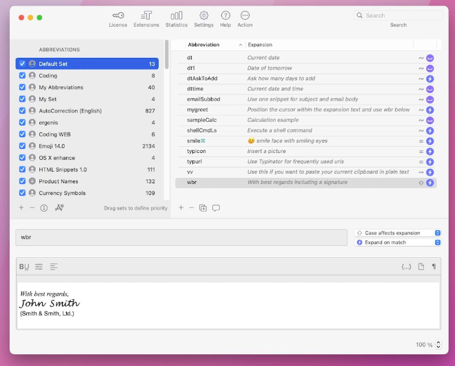 Typinator screenshot: Typinator interface