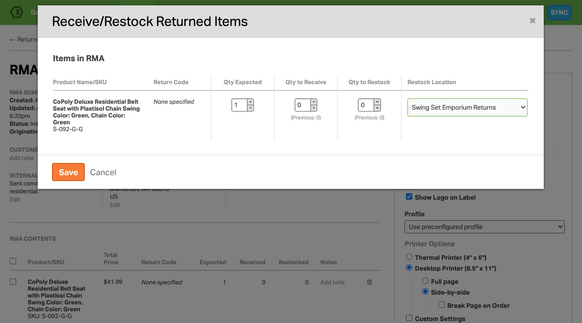 Ordoro Software - Initiate returns, email return labels and receive returned goods in our RMAs module