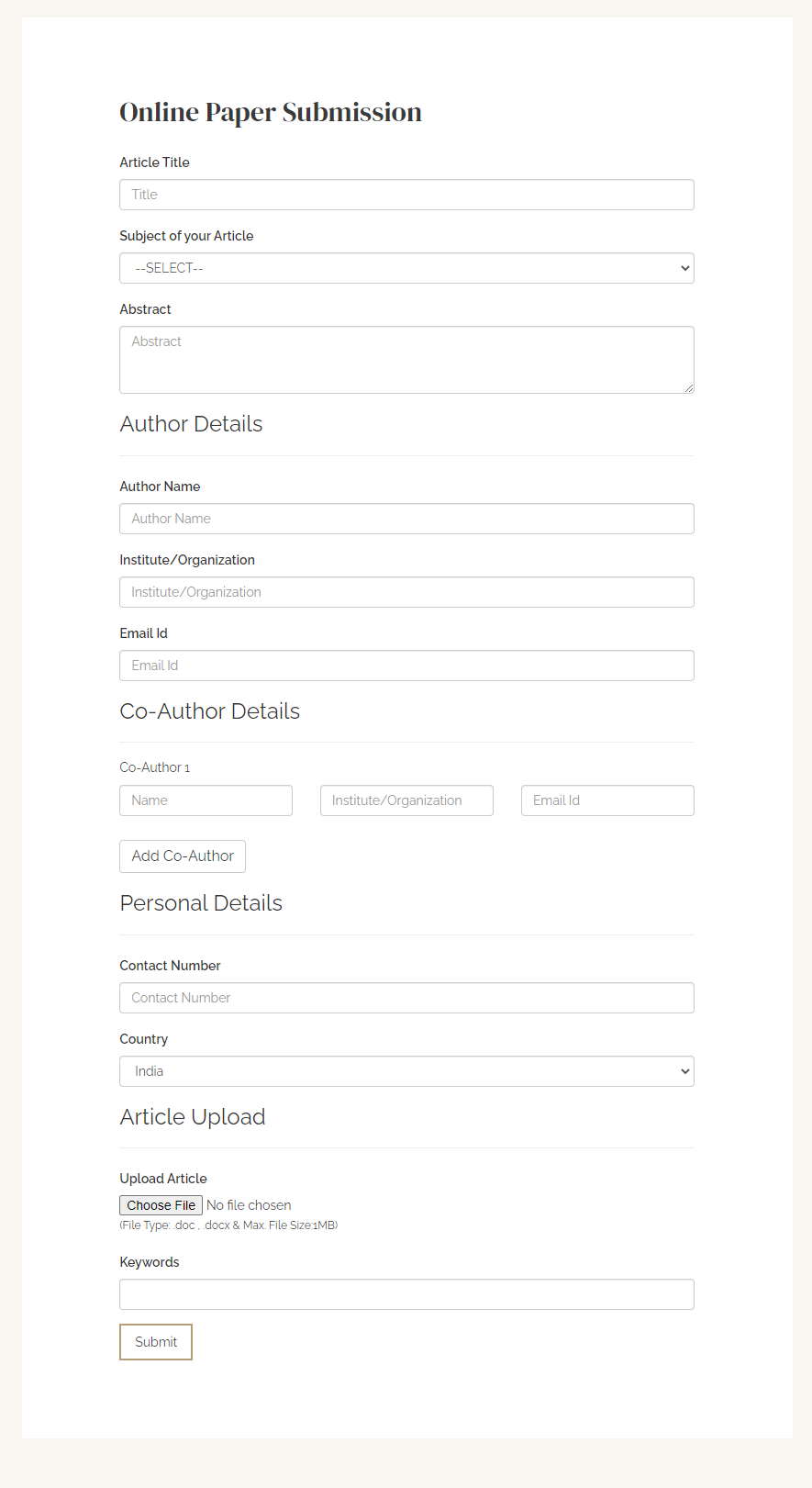 Journal Research Publication screenshot: Journal Research Publication online paper submission