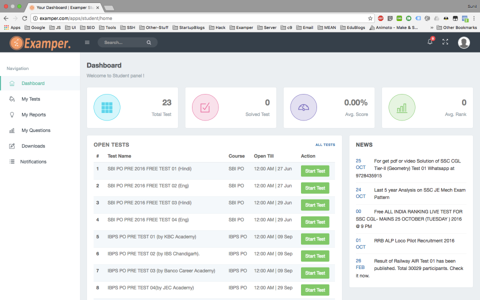 TestMent screenshot: TestMent main user dashboard
