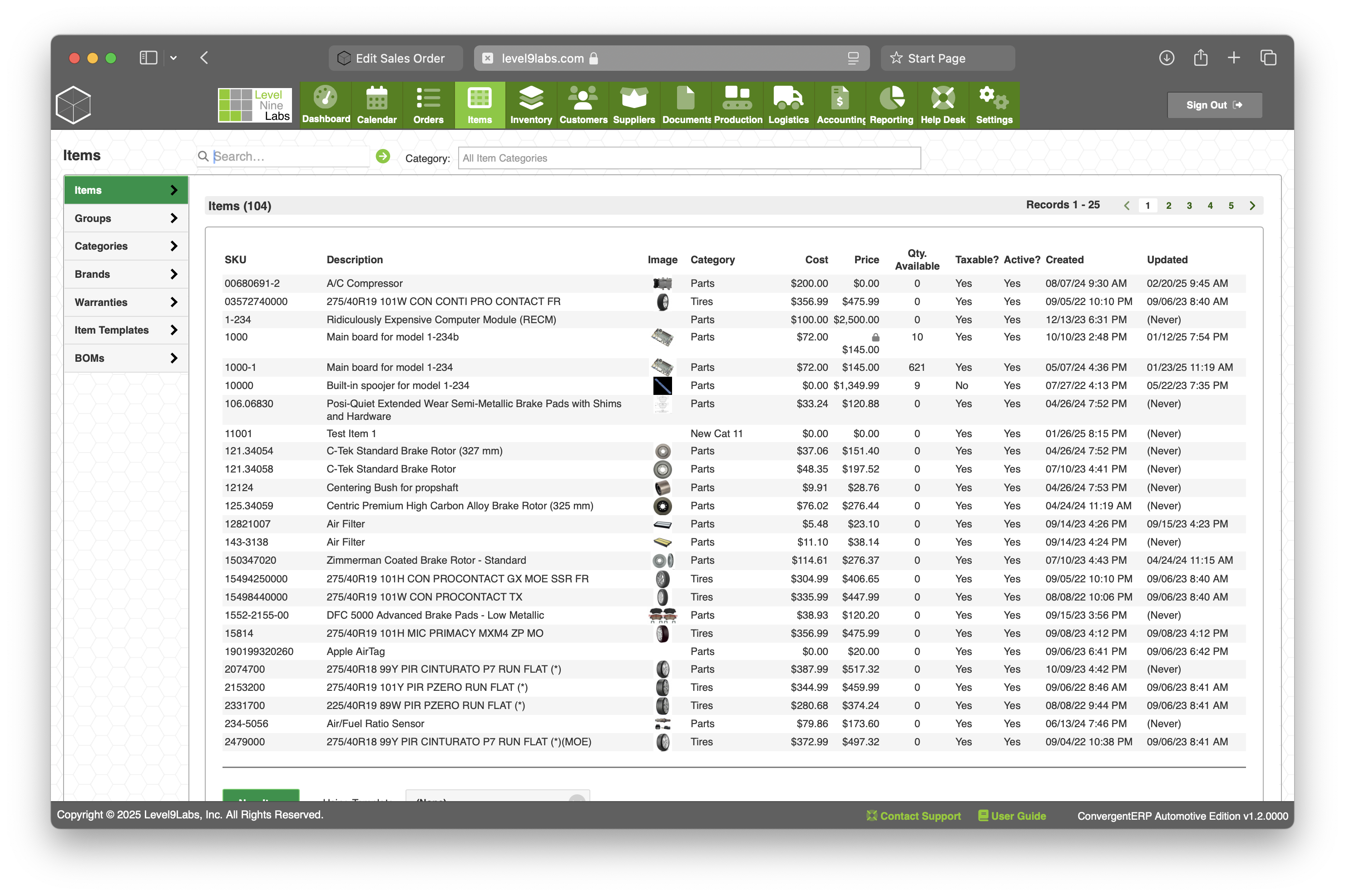 ConvergentERP screenshot: ConvergentERP items
