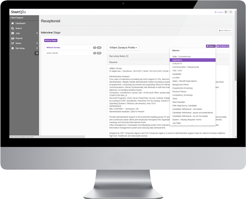 StartDate screenshot: applicant management