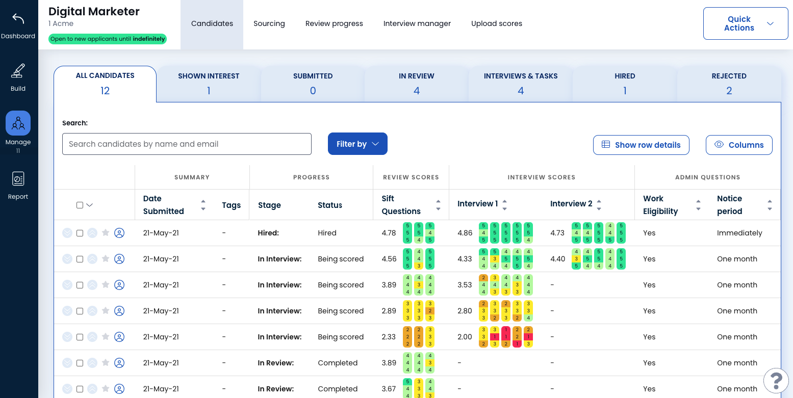 Applied screenshot: Manage candidates through an inclusive, data-driven process.