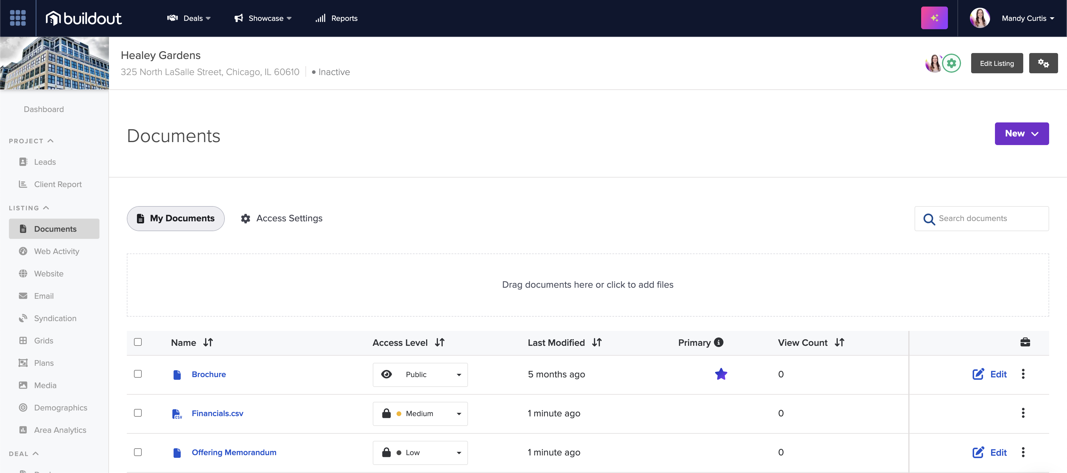 Buildout Software - Buildout Showcase documents tab is both the top feature but also one of the most important capabilities for brokers to promote properties.