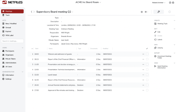 netfiles Board Room screenshot