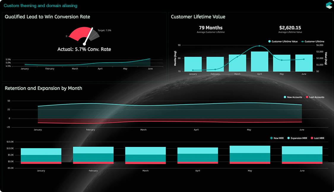 Completely rebrand the look and feel of your dashboard or report