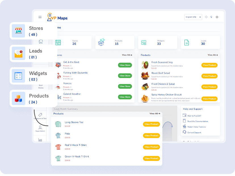 WP Maps Software - WP Maps dashboard image showing various sections and buttons.  The image shows a dashboard with a variety of buttons and icons. The buttons are arranged in a way that makes it easy for users to navigate through the dashboard.