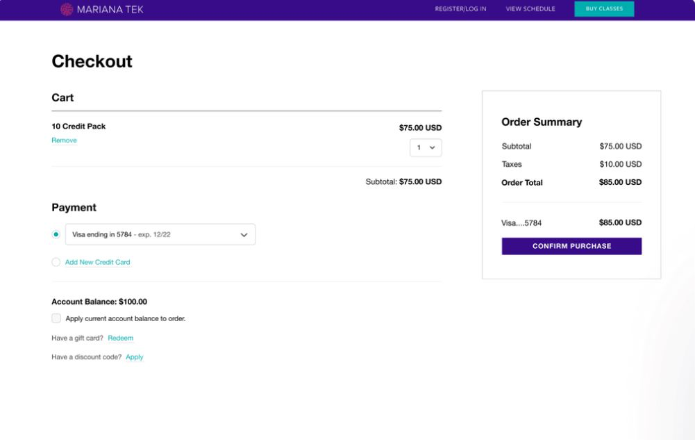 Mariana Tek Software - Mariana Tek checkout