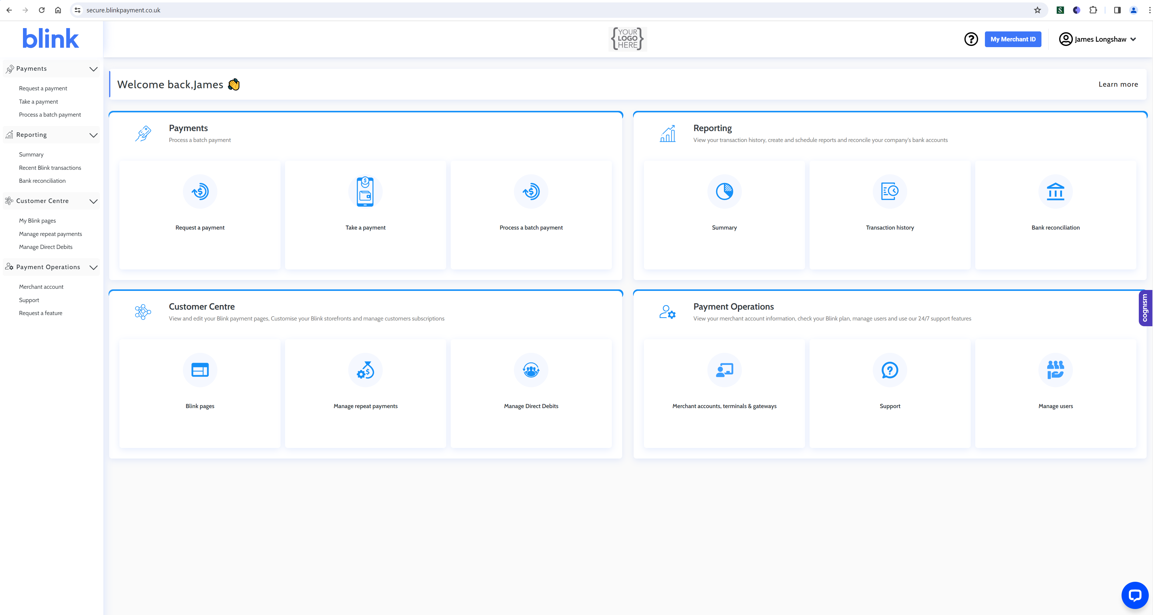 Blink Payment screenshot: Blink dashboard