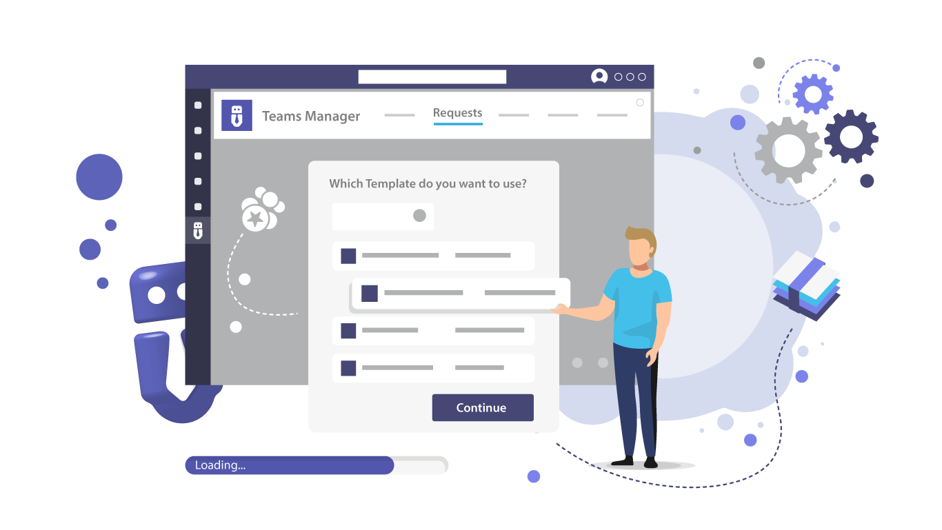Create predefined team templates including channels, folder structure, tabs, OneNote, Planner, members and more. Enable your users to request new teams based on these templates.