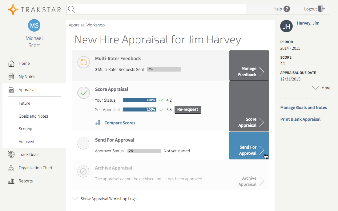 Trakstar Performance Management Software - Manager's appraisal workshop for an employee's review