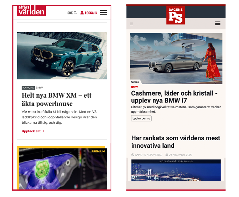 Readpeak Software - BMW's Native Ads live on Swedish Media