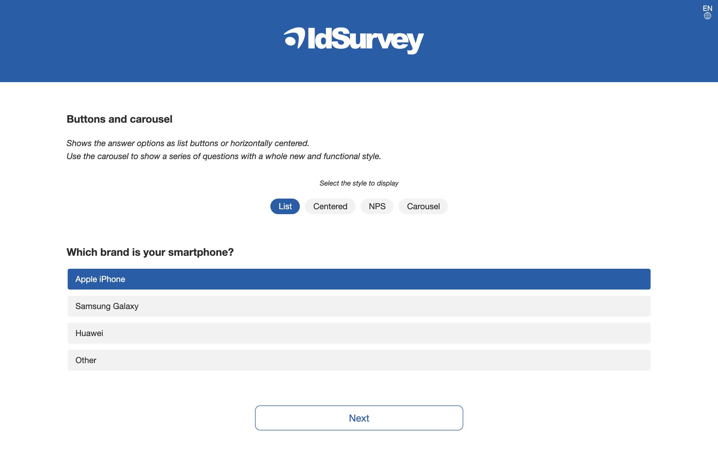 Web survey interface