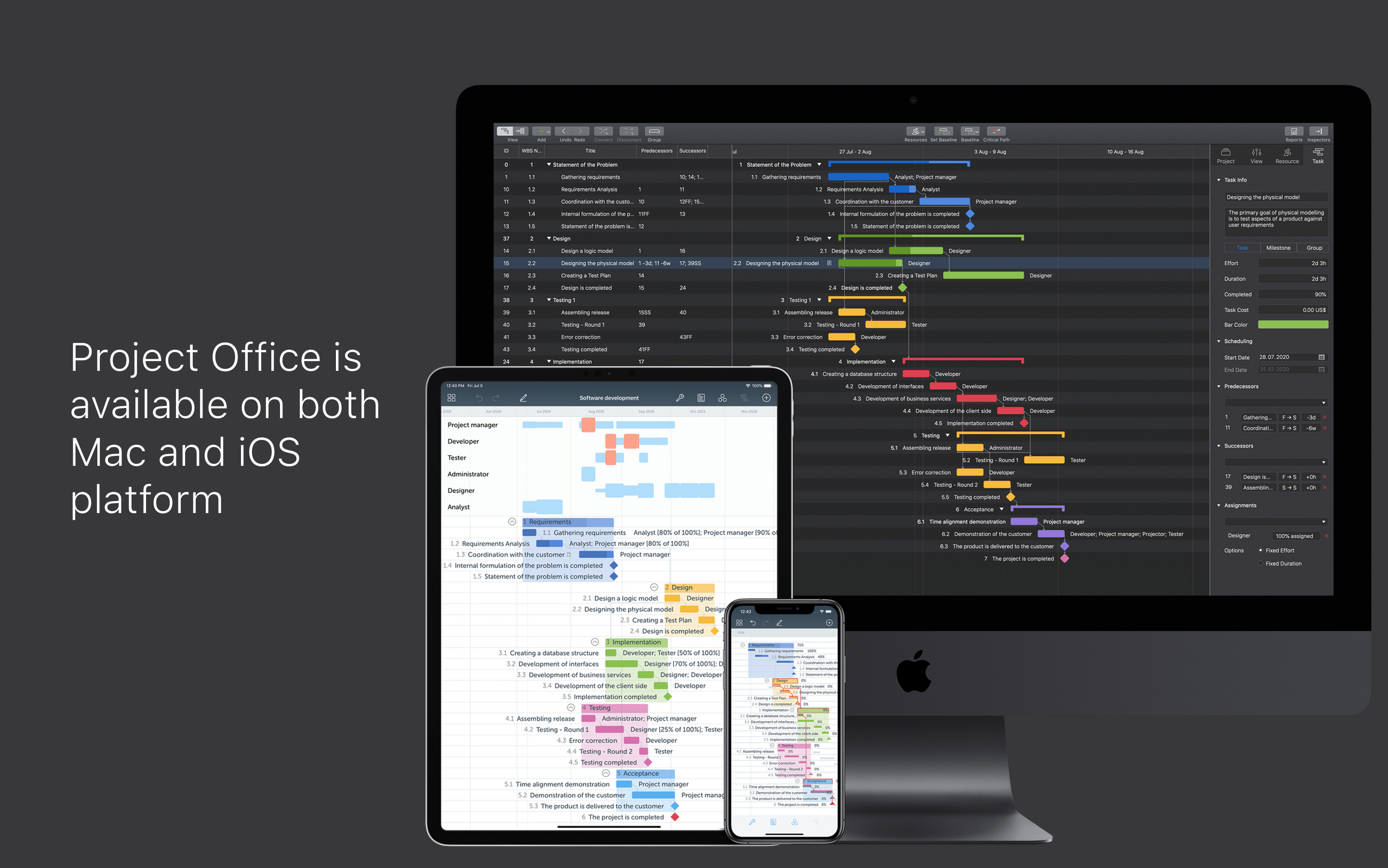 Project Office is  available on both  Mac and iOS platform, and each iOS app is fully sync-compatible with its Mac counterpart and vice versa