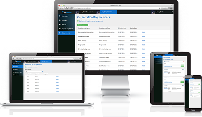 OurRecords Software - OurRecords Compliance Network is available on all devices including desktop, laptop, tablet and mobile